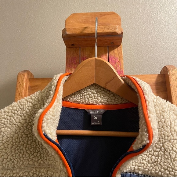 Eddie Bauer Rangefinder Sherpa Fleece Full Zip Up Coat Tan/ Navy size Medium - Picture 6 of 13